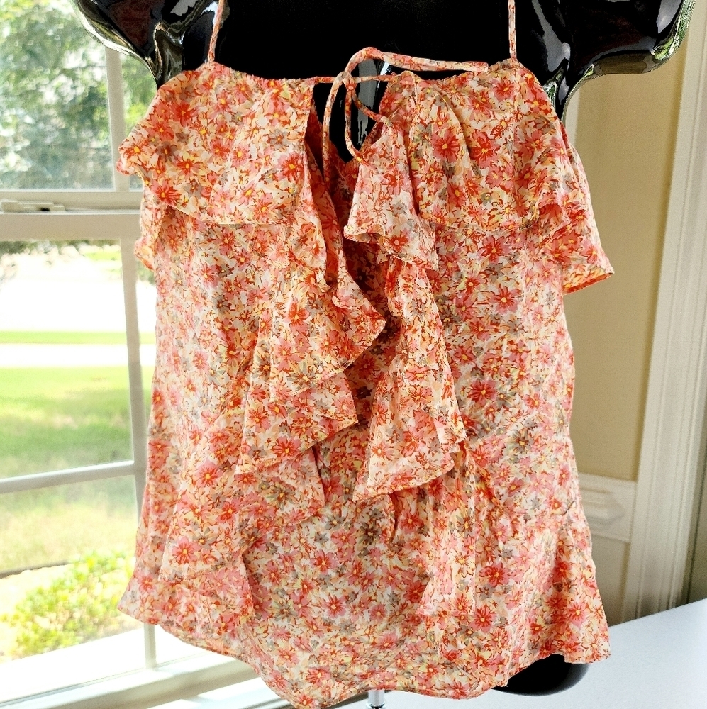 Banana Republic Orange Silk Ruffle Spaghetti Straps‎ Tank